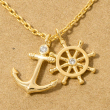 Load image into Gallery viewer, Gold Dipped Anchor And Wheel Charms Necklace
