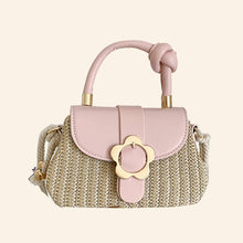Load image into Gallery viewer, Flower Buckle Flap Straw Satchel Hand Bag
