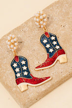 Load image into Gallery viewer, 4Th Of July Usa Themed Western Cowboy Boots Dangle Earrings