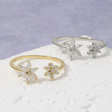 Load image into Gallery viewer, Gold Dipped Cz Double Flower Open Ring