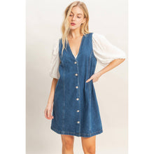 Load image into Gallery viewer, V-Neck Button-Front Denim Dress