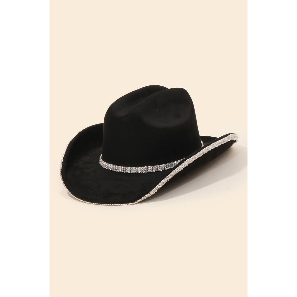 Elegant Black Rhinestone-Trimmed Hat Black Rhinestones Fringe Western Hat – Coastal Cowgirls main image 4