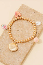Load image into Gallery viewer, Ceramic Floral Heart Shell And Pearl Charms Beaded Bracelet