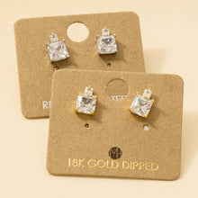 Load image into Gallery viewer, Gold Dipped Square Rhinestones Stud Earrings