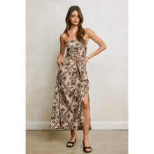 Load image into Gallery viewer, Paisley Scarf Rattan Belt Strapless Maxi Dress