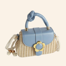 Load image into Gallery viewer, Flower Buckle Flap Straw Satchel Hand Bag
