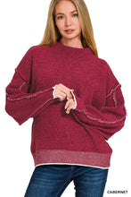 Load image into Gallery viewer, Oversized Mock Neck Raw Seam Chenille Sweater
