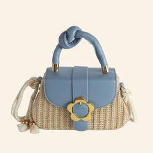 Load image into Gallery viewer, Flower Buckle Flap Straw Satchel Hand Bag