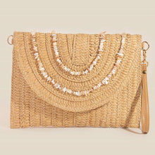 Load image into Gallery viewer, Shell Beaded Accent Paper Woven Envelope Clutch Bag