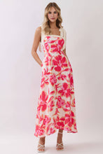 Load image into Gallery viewer, Floral Print Adjustable Tie Straps A Line Dress