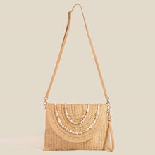 Load image into Gallery viewer, Shell Beaded Accent Paper Woven Envelope Clutch Bag