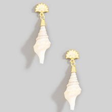 Load image into Gallery viewer, Spiral Shell And Pearl Sea Life Stud Dangle Earrings