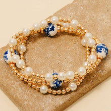 Load image into Gallery viewer, Floral Ceramic And Pearl Beaded Bracelet Set