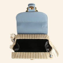 Load image into Gallery viewer, Flower Buckle Flap Straw Satchel Hand Bag