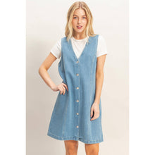 Load image into Gallery viewer, V-Neck Button-Front Denim Dress