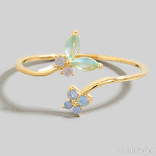 Load image into Gallery viewer, Gold Dipped Cz Butterfly And Flower Band Open Ring