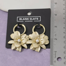 Load image into Gallery viewer, Layered Flower And Pearl Hoop Drop Earrings