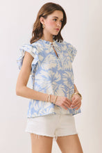 Load image into Gallery viewer, Floral Print Ruffled Mock Neck Ruffle Cap Sleeve Top