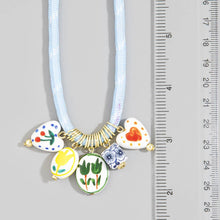 Load image into Gallery viewer, Ceramic Floral Charm Cluster Rope Cord Necklace