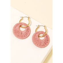 Load image into Gallery viewer, Rafia Wrapped Disc Charm Hoop Earrings