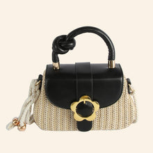Load image into Gallery viewer, Flower Buckle Flap Straw Satchel Hand Bag