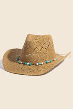 Load image into Gallery viewer, Turquoise And Shell Star Beads Strap Western Straw Hat
