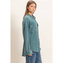 Load image into Gallery viewer, Mineral Wash Waffle Knit Button-Up Shacket
