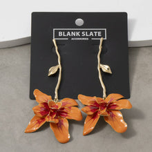 Load image into Gallery viewer, Enamel Orchid Flower Drop Earrings With Twig Post
