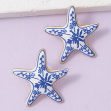 Load image into Gallery viewer, Enamel Starfish Floral Print Stud Earrings
