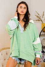 Load image into Gallery viewer, French Terry Knit Color-block Collared Loose Fit Top
