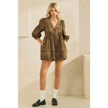 Load image into Gallery viewer, Printed Pleated Long Sleeve Denim Romper
