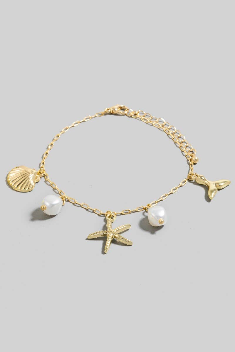 Whale Tail Clam Starfish and Pearl Bracelet