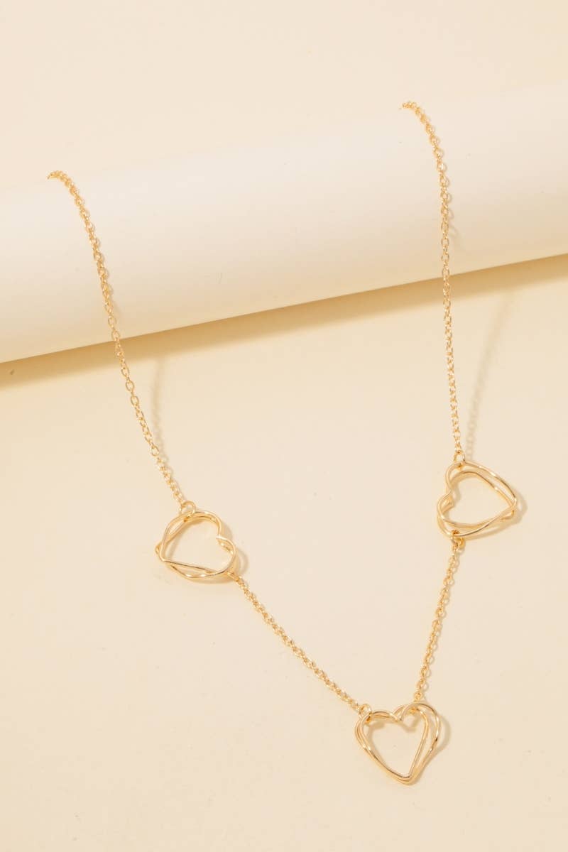 Triple Layered Heart Charms Chain Necklace