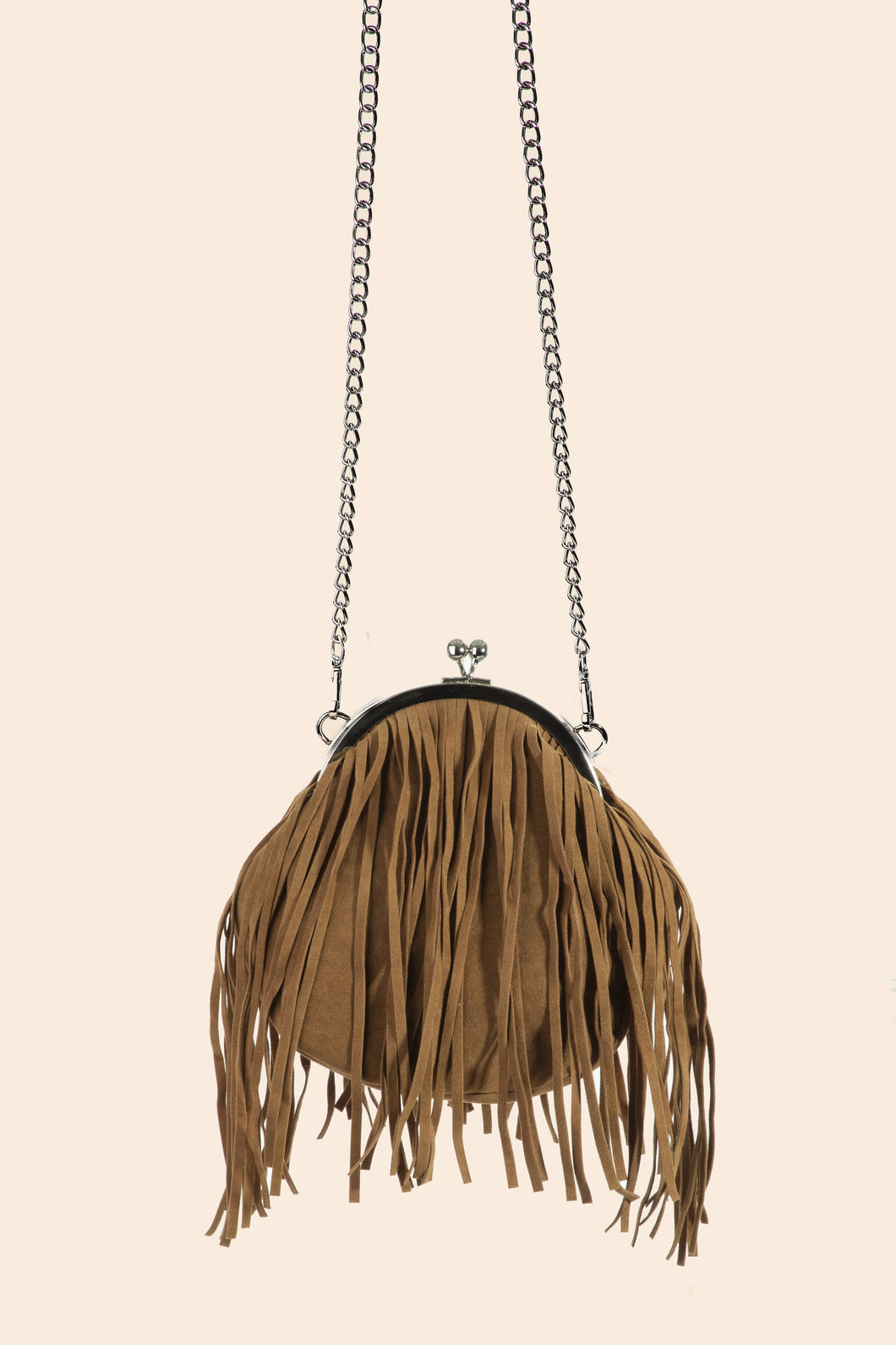 Faux Leather Fringe Round Clutch Bag