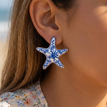 Load image into Gallery viewer, Enamel Starfish Floral Print Stud Earrings
