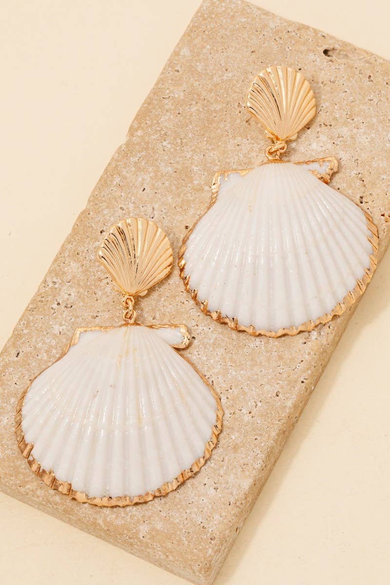 Metallic And Large Shell Dangle Earrings