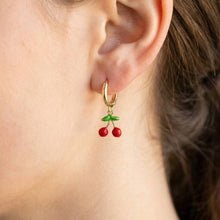 Load image into Gallery viewer, Gold Dipped Cherry Charms Hoop Earrings
