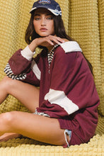 Load image into Gallery viewer, French Terry Knit Color-block Collared Loose Fit Top
