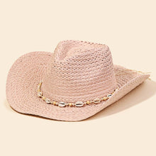 Load image into Gallery viewer, Cowrie Shell Straw Braided Cowboy Hat
