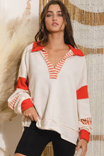 Load image into Gallery viewer, French Terry Knit Color-block Collared Loose Fit Top
