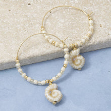 Load image into Gallery viewer, Shell Charm Beaded Hoop Earrings
