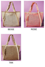 Load image into Gallery viewer, Two Tone Woven Straw Tote Bag With Tassel

