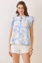 Load image into Gallery viewer, Floral Print Ruffled Mock Neck Ruffle Cap Sleeve Top
