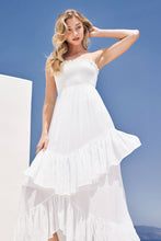 Load image into Gallery viewer, BOHO SMOCKED STRAPLESS TIERED RUFFLE MIDI DRESS
