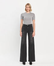 Load image into Gallery viewer, HIGH RISE PATCH POCKET BLACK WIDE TROUSER JEANS
