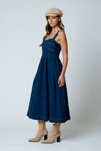 Load image into Gallery viewer, SWEETHEART CORSET SEAM DETAIL DENIM MIDI DRESS
