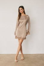 Load image into Gallery viewer, Satin &amp; Lace Long Sleeve Mini Dress

