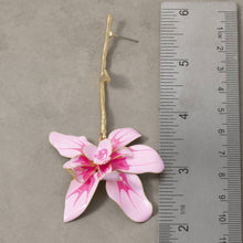 Load image into Gallery viewer, Enamel Orchid Flower Drop Earrings With Twig Post
