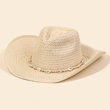 Load image into Gallery viewer, Cowrie Shell Straw Braided Cowboy Hat
