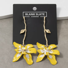 Load image into Gallery viewer, Enamel Orchid Flower Drop Earrings With Twig Post
